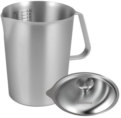 Milk Frother Jug 2000ml 304 Stainless Steel Milk Jug Milk Frothing Pitcher with Lid oz/ml Dual Scale for Milk and Coffee | Milk Frothing Pitcher with Lid oz/ml Dual Scale for Milk and Coffee, Anti-Drip Spout