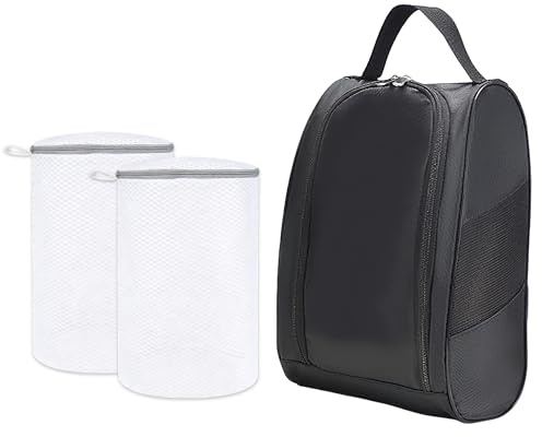 VINSPIRE Football Boot Bag and 2 Pack Shoe Washing Machine Bag, Golf Shoe Bag, Rugby Boot Bag, Waterproof Ventilation Breathable Shoe Bags for Travel Shoe Organizer for Men, Women, Boys and Girls