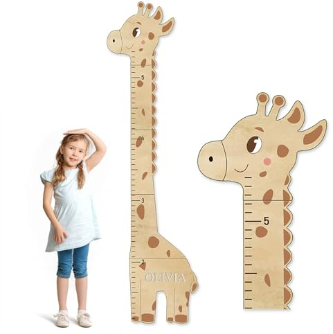 CHARMIBLE Personalisiert Messlatte Kinder Holz für Baby- & Kleinkinderzimmer mit Namen, Abnehmbares Messlineal für Baby-Messlatte für Schlafzimmer, Wanddekoration (Giraffe B)