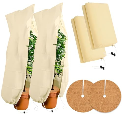 TPVUPC 2 Pezzi Telo per Piante Inverno Antigelo, 80 x 120 cm Cappuccio Protezione Piante con Coulisse e Cerniera, Tessuto Non Tessuto per Piante Traspirante Copertura Piante Inverno Telo Antigelo