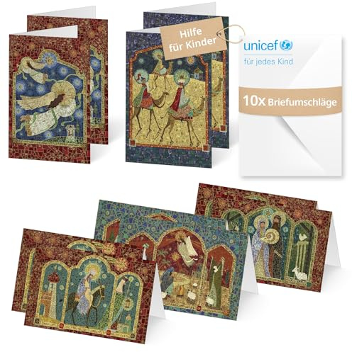 Unicef Weihnachtskarten Mosaik | 10 Klappkarten mit Umschlägen | Helfen Sie Kindern in Not: FSC-Papier, 10 Karten mit Umschlägen (17,5 x 11,7 cm) – Adventskarte
