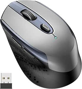 cimetech Wireless Mouse, 6 Buttons Mouse Silent Efficient Design, Suitable for Hand Size & Comfortable Grip, Office Mouse for Laptop PC Computer Tablets Windows Linux, 3 Adjustment Levels,Gray