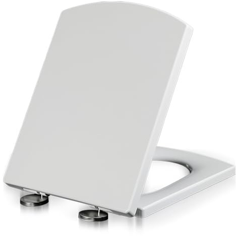 Sedile WC con chiusura ammortizzata sedile WC quadrato in plastica con cerniere a sgancio rapido coperchio del bagno regolabile in lunghezza facile da pulire