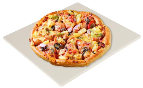 Pizzasten Cordierit rektangulär 30,5 × 30,5 × 1 cm, isolerande och robust, pizzasten för ugn och gasgrill, bakstål upp till 800 °C för pizza, bröd, kex, kakor