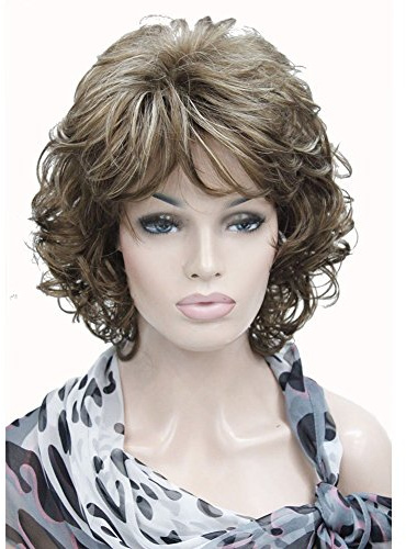 Lydell Kunsthaar-Perücke, kurz, gewellt, braun, schwarz, blond, 12TT26 Lt rotbraun, goldbraun gesträhnt