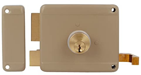 Amig - Serratura da sovrapposizione | Sicurezza per porte in legno | Facile installazione | Acciaio resistente, Beige, 100 x 85 mm