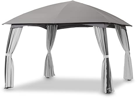 LECO Pavillon Milena – formschöner Gartenpavillon 3,3 x 3,3 m mit verschließbaren Seitenteilen – anthrazit/grau | formschön, verschließbare Seitenteile