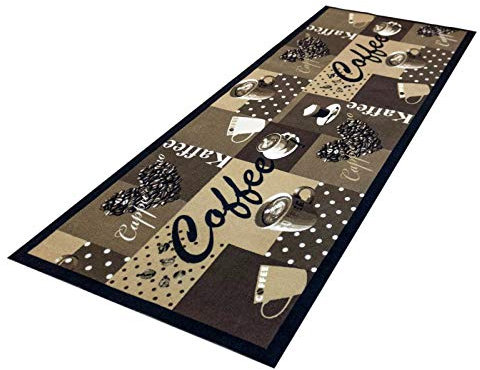 HOMEFACTO:RI Küchenläufer Küchenteppich Teppichläufer Läufer Kaffee Cafe Coffee | waschbar, Größe:ca. 45 x 145 cm, Designs:Kaffee | beige braun