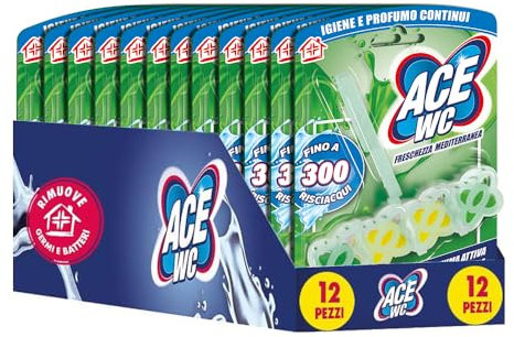 ACE WC TAVOLETTA Freschezza Mediterranea Schiuma Attiva Anticalcare, Formato Scorta, Confezione da 12 Pezzi