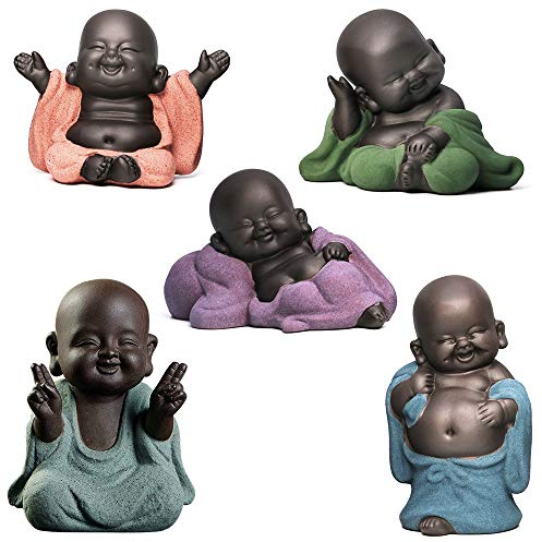 MonLiya 5 Stil schöne Buddha-Statuen kleine Mönch Figur Keramik Buddha-Skulptur Feng Shui Ornamente Home Decoration