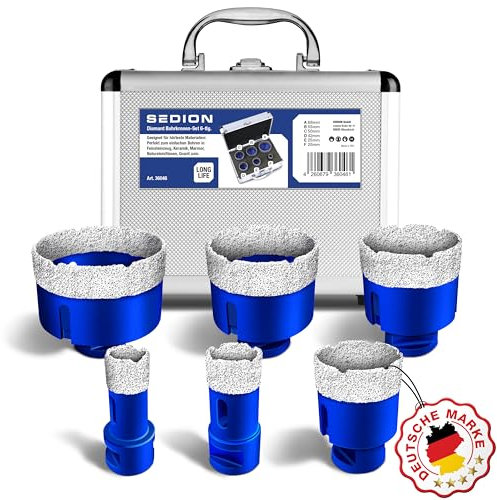 Sedion® Diamantbohrer Set - 6tlg. 20, 25, 42, 50, 55, 68 mm x M14 Premium - Top Diamant Bohrkronen für müheloses Bohren von harten Fliesen - Exklusiver Fliesenbohrer Set für professionelle Ergebnisse!