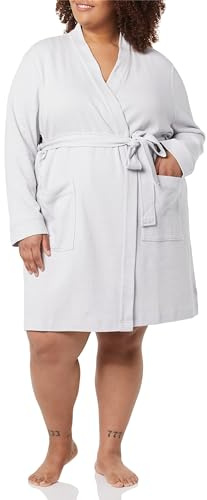 Amazon Essentials Women's Lightweight Cotton Waffle Mid-Length Bathrobe (Available in Plus Size), Light Grey, 5X-Large