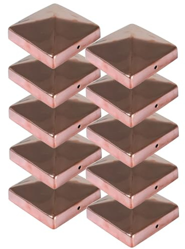 Kupfer Pfostenkappen Pyramide 91x91 mm Zaunkappen 10er Set Metall Stabil | Pfostenkappe wetterfest mit Oxidationsschutz für Holzpfosten, Gartenzaun und langlebige dekorative Pfostenabdeckung