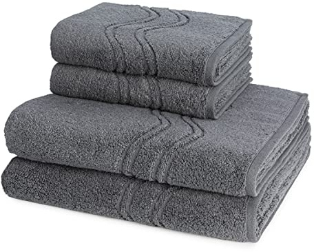 Ross - 4 teiliges Frottier-Set - Cashmere Feeling (2 X Handtuch 2 X Duschtuch im Set) - 520 g/m2 - Baumwolle - Walkfrottee - saugstark - weich und flauschig - Anthrazit