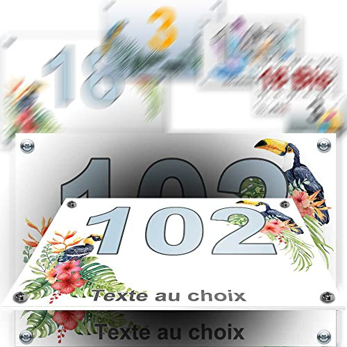 Grande plaque PVC numéro maison décorative - pour rue, garage, porte, et boite aux lettres - collection oiseau : 2 lignes personnalisables