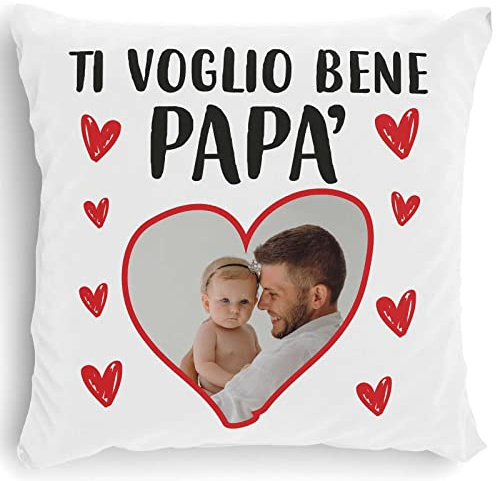 STAMPATEK Cuscino Personalizzato con Foto Festa del Papà con Scritta Ti Voglio Bene Regali Cuscino Festa del Papa Regalo Papà Compleanno Natale Cuscino incluso di Imbottitura