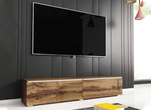 Meuble TV contemporain en chêne avec LED 2 portes MALORIE - 180 cm