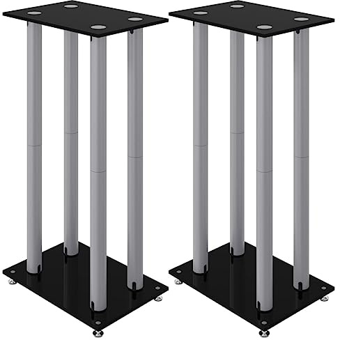 vidaXL Lautsprecher-Ständer 2 STK. Schwarz & Silbern Hartglas 4 Säulen