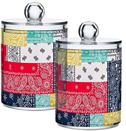 GAIREG Paisley-Patchwork-Muster, 2 Stück, Kunststoff-Apothekergläser für Wattebälle, Wattestäbchen, Zahnseide, Haarspangen