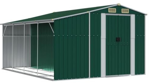 prissent Gartenhütte 277x365,5x179 cm Gerätehaus XXXL Fahrradunterstand Gartenschrank Wetterfest Schuppen Garten Grün