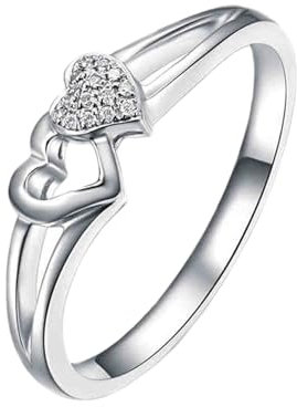 Trauringe Platin 950, Diamant Ring Damen Doppelherz 14 Lab Diamant 0.03Ct Weiß Rundschliff Vvs mit Größe 47 (15.0) Personalisiert für Geburtstag
