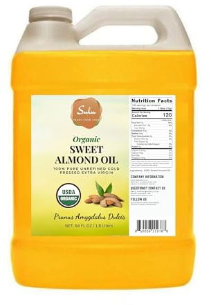 Certified Organic Unrefined Cold Pressed Sweet Almond Oil- 4 lbs/64 fluid ounces