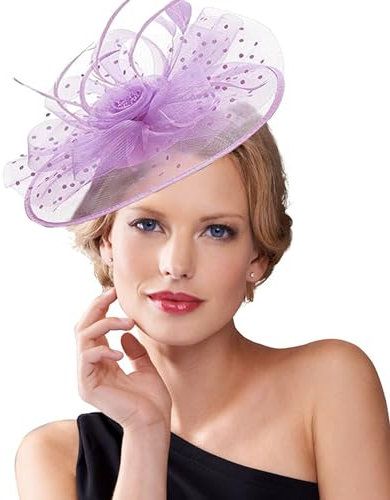 Dodheah Fascinators Hut Hochzeitshut Kopfbedeckung Vintage Schleier Hut Derbyhut für Frauen Pillbox Hüte Stirnband Damen Haarspangen für Hochzeit Ascot Karneval Tee Party w4-42-Rosa violett