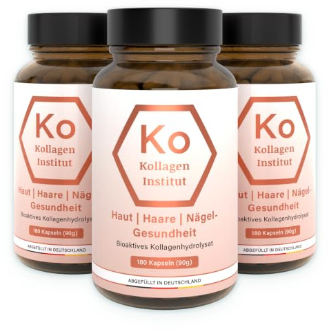 Kollagen Institut Beauty Kollagen Pulver - 540 Kapseln (3 Monate), hochdosiertes bioaktives Kollagenhydrolysat für Haut Haare Nägel, Premium Typ 1 and 3 Kollagenpulver