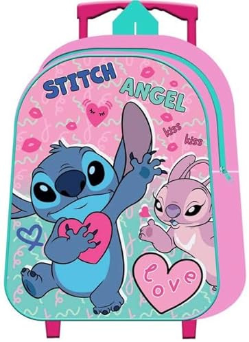 Top Linen Kids Travel Trolley Backpack - Wheeled Suitcase Rucksack Bag - Children Favourite Characters Foldable Carry-on Luggage Carrier Bag - Standard Stitch Pink Trolley