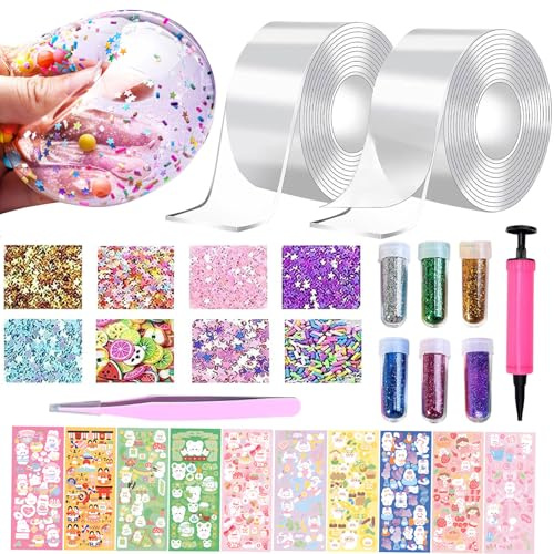 38 Stück Nano Tape Bubbles Set, DIY Handwerk, Doppelseitiges Bubble Tape | Nano Klebeband Set, Blowing Bubble Tape mit Pailletten Aufkleber, Transparentes Multipurpose Nano Tape Bubble Craft Kit Kind