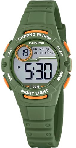 CALYPSO Reloj Digital Infantil Niño Niña de Caucho Verde - Resistente al Agua 10 ATM Fecha y Calendario, Cronógrafo, Doble Horario, Luz, Alarma, 12 y 24 Horas K5852/4 - Junior Collection