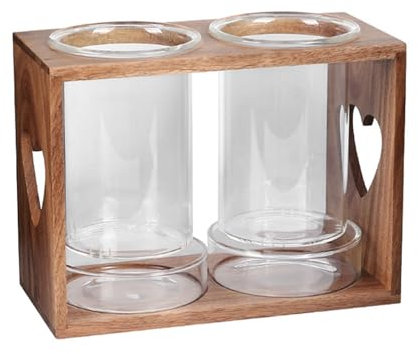 Dxcaicc Organisateur d'ustensiles en Verre 2 pièces avec Base en Bois d'acacia, Support de Rangement Rustique pour Couteaux et fourchettes, Organisateur d'ustensiles de Cuisine et d'argenterie