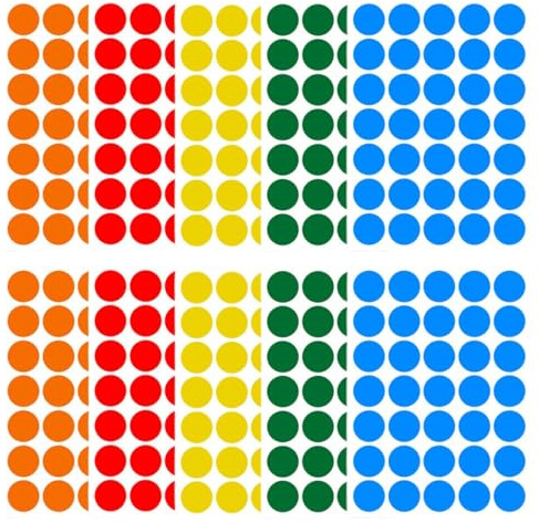 EAVUYIS 1170 Stück, 13mm Klebepunkte Etiketten Aufkleber, Wasserdicht Klebepunkte Aufkleber Kleine Farbkodierung Etiketten (Rot/Grün/Blau/Gelb/Orange)