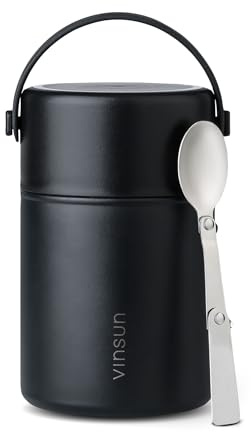 VINSUN Thermobehälter für Essen 800ml mit Löffel - Edelstahl, auslaufsicher, breite Öffnung - doppelwandig isolierter Essensbehälter für Arbeit, Schule, Wandern, Camping