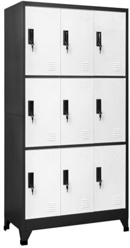 Schließfachschrank Anthrazit und Weiß 90x45x180 cm Stahl,Multifunktionaler Aktenschrank aus Stahl mit 9 abschließbaren Fächern für Büro und Schule Aufbewahrungsschränke & Schließfächer