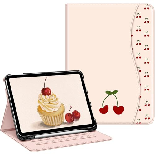 FINTIE Coque pour iPad A16 11e Génération 11 2025/iPad 10e Gén 10.9 2022 | Rangement de Stylet, Housse Multipositions Etui avec Poche de Document, Cerise