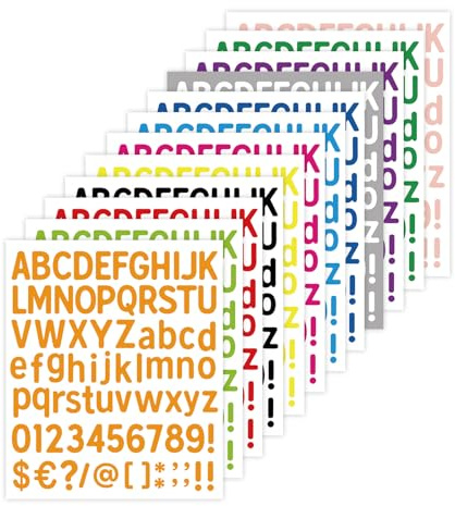 Bliceon 900 pcs Letter Stickers, 12 Sheets Colorful Alphabet Number Stickers, 1inch Waterproof Vinyl Letter Decals for Children, Arts, DIY Crafts, Scrapbooking, Mailbox, Poster, Crafts (Colorful)