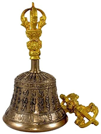 ALturN Meditationsglocke, tibetische Handglocke, aus Materialien hergestellt, die Glocken helfen dem Geist, einen ruhigen, meditativen Raum zu betreten(16cm)