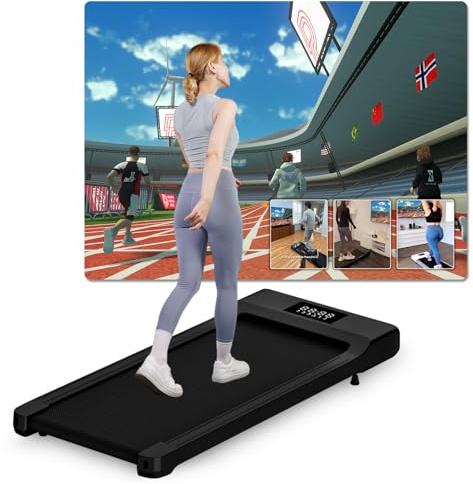 DeerRun Raceable Laufband für Zuhause Geeignet für Hightech-Wearables, Walking Pad MAX 159 KG/136 KG, App-Steuerung Laufband Schreibtisch mit KI-Begleitung, Multiplayer-Rennfunktion Laufbänder