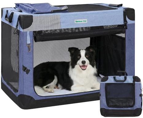 Gardner Pet Hundebox faltbar, 91x64x64cm Hundetransportbox mit Tragegriffen & Decke für Katzen & Hunde bis 32 kg, Hundetasche, Haustiertransportbox Hundetragetasche mit Aufbewahrungstasche, Blau