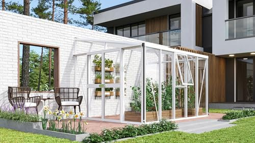 Vitavia Anlehn-Gewächshaus Helena 8600, weiß, 8,6 m², 3 mm ESG, 10 mm HKP | Wetterfestes & stabiles Wand-Gewächshaus zur Pflanzenanzucht | Ideales Treibhaus für Gemüse, Kräuter & Blumen
