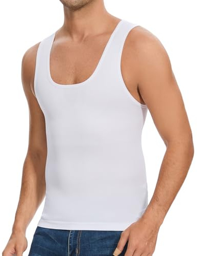 ONEW Shapewear Tank Top Herren Bauchweg Kompressions-Shirt Figurformendes Unterhemd Ärmelloses Oberteil Taillen Trainer Body Shaper Weiß M