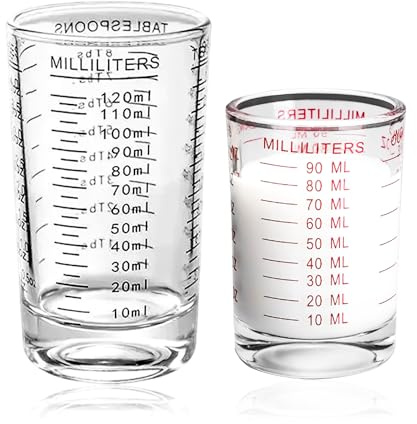 2 Stück Messbecher Cocktail 90ml Und 120ml, Klein Glas Measuring Cups für Küche, Bar, Party, Cocktail, Tequila, Wodka
