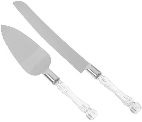 PRETYZOOM 2piezas Cuchillo y Pala para Tartas Acero Inoxidable Mango Cristal para Repostería