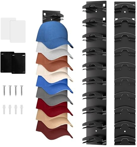 OMJMYY 2 Stück Selbstklebende Cap Halter, Basecap Halterung Wand, Cap Halterung für Bis Zu 20 Hüte Kappenhalter Mit Starkem Klebstoff Hat Rack Kein Bohren für Kleiderschrank Zimmer Tür Wand(Schwarz)