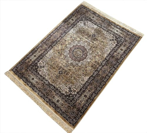 Orientteppich Kaschmir Design Teppich Beige Compatible with Bordeaux Gold 150x210 cm M38G