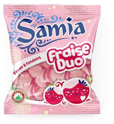 SAMIA – Bonbons Fraise Duo Halal, Douceur Fruitée et Texture Fondante (Sachet 90g) - lot de 4 - Vendu par Lot