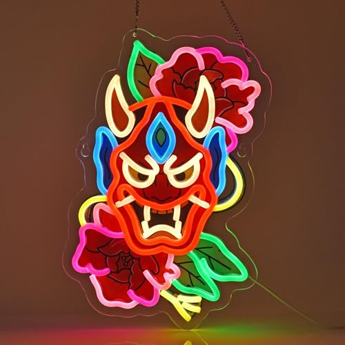 SINBEAUTIES Hannya はんにゃNeon Sign, Neon Lights Hanging Wall Art Decoration for Japanese Restaurant Izakaya Tattoo Studio Anime Shop Home Decor, USB Powered,Ultra Bright & Dimmable,16.14×11.4Inches
