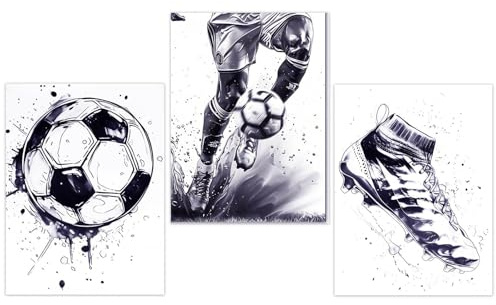 KQDRAVINE Juego de 3 Poster Futbol en Blanco y Negro con Tonos Azulados Cuadros Decoracion Dormitorios Póster Artística Decoración para la Pared Del Salón o el Dormitorio Sin Marco (30 × 40 cm)