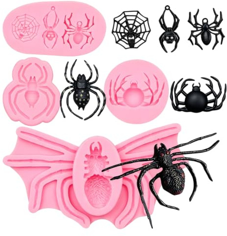 Halloween-Spinnen-Silikonform, Schokoladenform in Spinnenform, BPA-frei | 4er-Set, Spinnennetz-Motiv, ideal für Halloween-Partys, als Dekoration für Torten, Cupcakes und Süßigkeiten